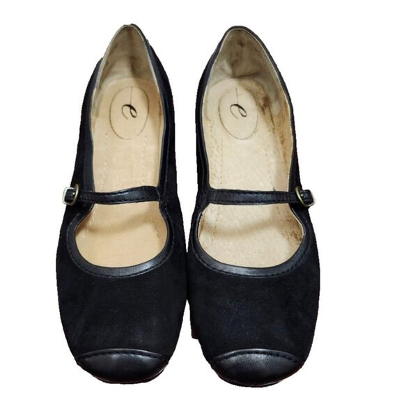 Eschantel Black Suede Mary Jane Flats Size 8.5M Leather Cap Toe Comfort Shoes - Picture 2 of 14